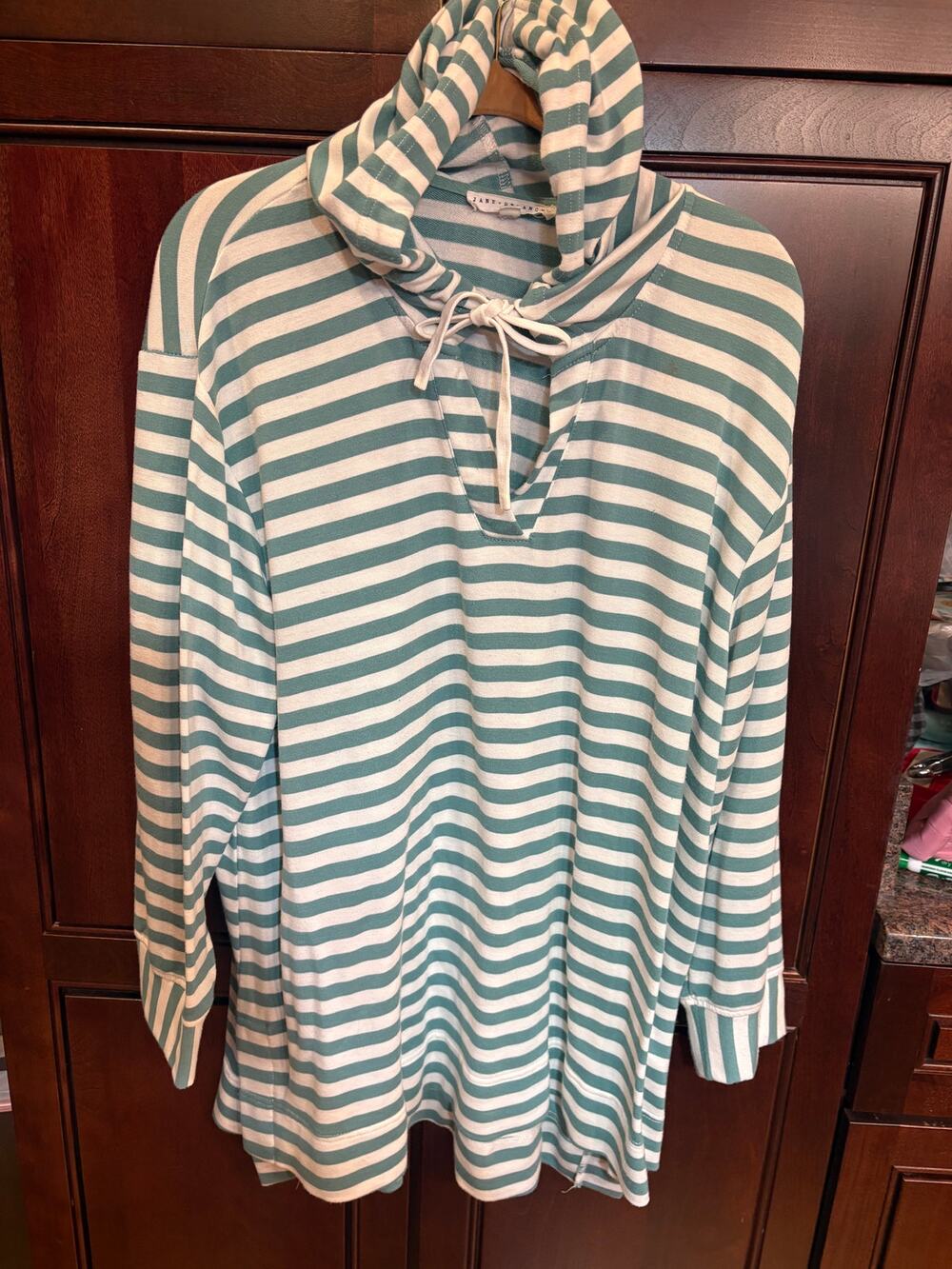 Jane and Delancey Womens Sage/White Striped Hoodie Size 1X